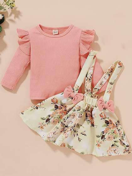 BAESD Girls Floral
                    Printed Dungaree With Top