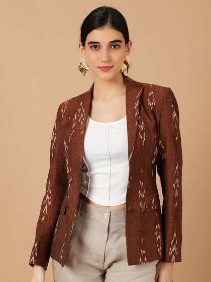 INDOPHILIA Printed
                        Cotton Single Breasted Blazer