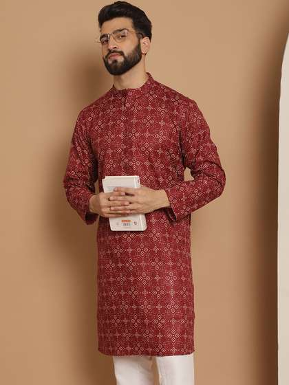 Anouk Men Geometric Printed Pathani Kurta