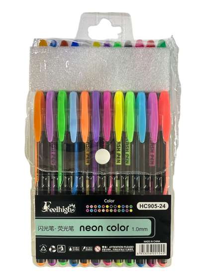 FEELHIGH Kids 24-Pieces
                    Neon Colour Gel Pens