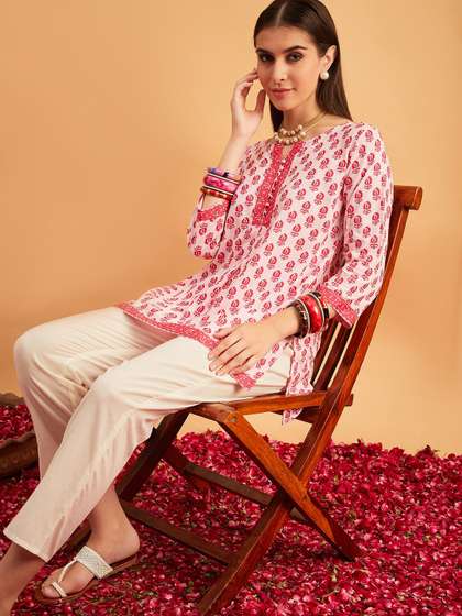 Anouk X fwd Pink Ethnic Motifs Printed Straight Short Kurti