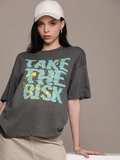 The Roadster Life
                          Co. Typography Printed Drop-Shoulder Sleeves
                          Oversized T-shirt