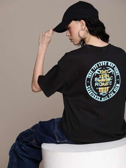 The Roadster
                          Lifestyle Co. Typography Printed Drop-Shoulder
                          Sleeves Oversized T-shirt