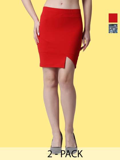 Popwings Pack of 2 Printed Pencil Skirt