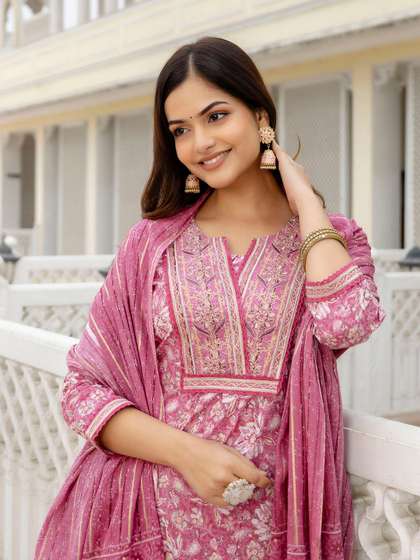 Anouk Floral
                          Embroidered Regular Thread Work Pure Cotton
                          Kurta with Trousers & Dupatta