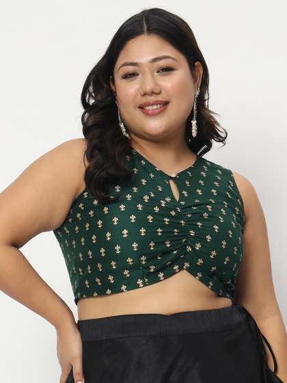 studio rasa Printed Plus Size Saree Blouse