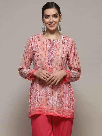 Biba Abstract Printed Notch Neck Regular Sleeves Straight Casual Kurti