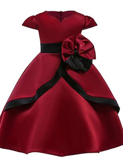 BAESD Satin V Neck
                      Short Puff Sleeves Fit & Flare Maxi Dress