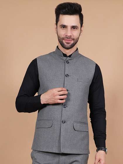 Wintage Mandarin
                        Collar Woven Nehru Jacket