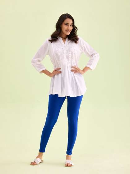Go Colors Women
                          Blue Solid Ankle-Length Leggings