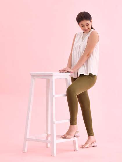 Go Colors Women
                          Olive Green Solid Ankle-Length Leggings