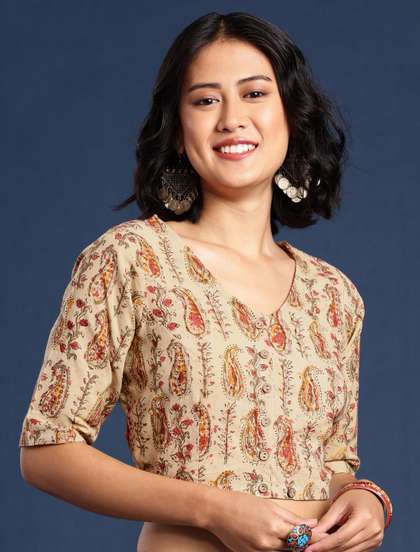 Taavi Printed Cotton Saree Blouse