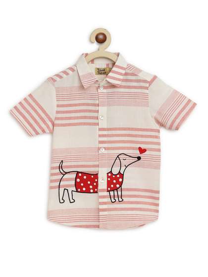 Tiber Taber Boys Dog
                      Embroidered Horizontal Stripes Cotton Casual
                      Shirt