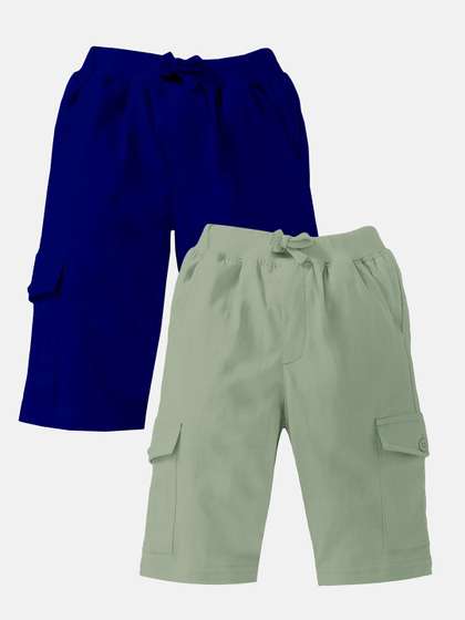 KiddoPanti Boys Pack of
                    2 Mid-Rise Pure Cotton Cargo Shorts