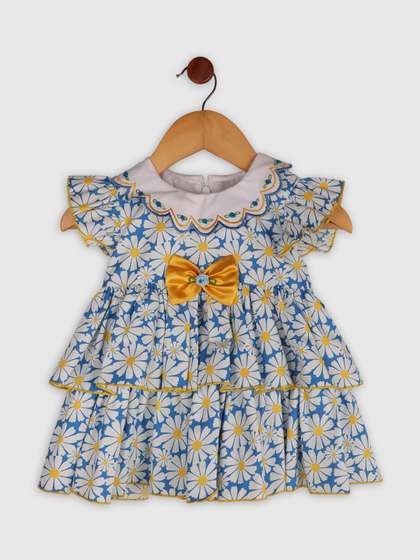 BAESD Girls Floral
                    embroidered Peter Pan Collar Flutter Sleeve Cotton
                    Layered A-Line Dress