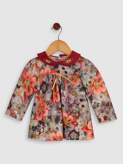 BAESD Girls Floral Print
                    Peter Pan Collar Full Sleeves Embroidered Empire
                    Dress