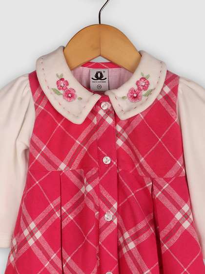 BAESD Girls Checked
                    embroidered Peter Pan Collar Cotton Fit & Flare
                    Knee Length Frock