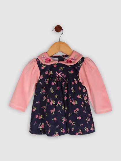 BAESD Girls Printed
                    Peter Pan Collar embroidered Cotton A-Line Dress