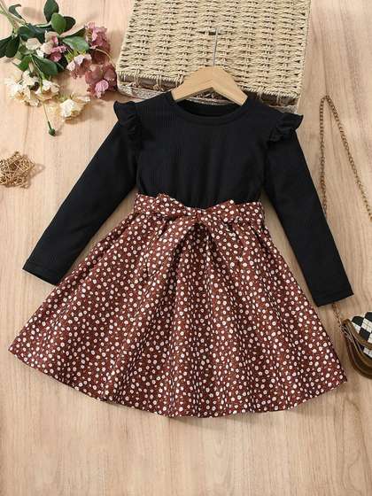 BAESD Floral Printed
                    Ruffled Fit & Flare Dress With Belted Detail