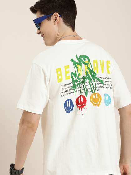 HERE&NOW Pure Cotton Graphic Printed Drop-Shoulder Sleeves T-shirt
