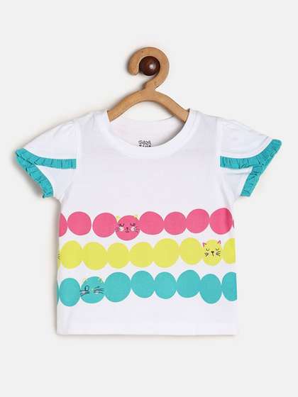MINI KLUB Round Neck
                      Short Sleeves GIRLS Geometric Printed Cotton Top