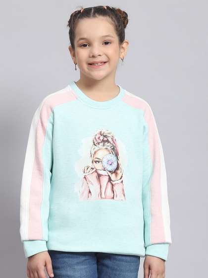 Monte Carlo Girls Round
                    Neck Graphic Printed Cotton Casual Sweatshirt