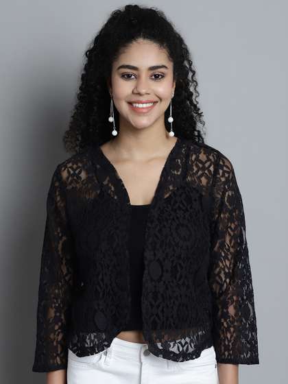 Dressitude Front
                        Open Self Design Flared Sleeves Cotton Shrug
