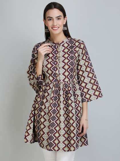 MALANDRO Ethnic Motifs Printed Mandarin Collar A-Line Kurti