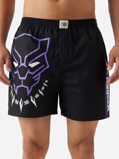 The Souled Store Men
                        Regular Fit Black Panther Printed Black Boxer
                        Shorts