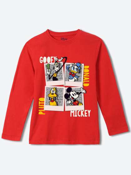 YK Disney Boys Mickey Mouse Printed Round Neck Long Sleeves Pure Cotton Regular T-shirt