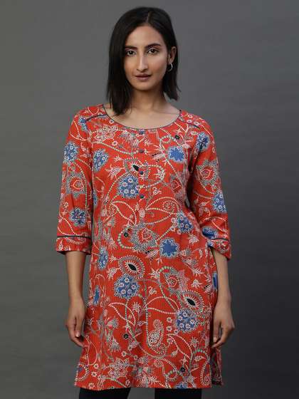AURELIA Floral Printed Straight Pure Cotton Kurti