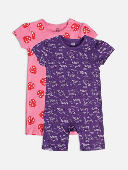 MINI KLUB Infant Girls
                    Pack Of 2 Printed Pure Cotton Rompers