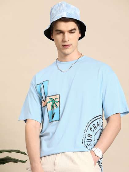 Mast & Harbour Printed Drop-Shoulder Sleeves Oversized T-shirt
