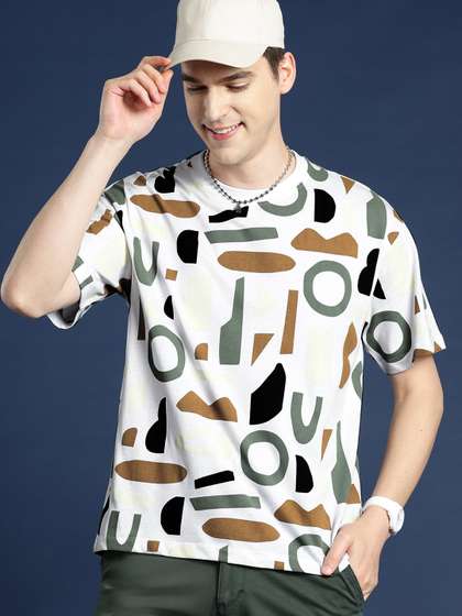 Mast & Harbour Printed Drop-Shoulder Sleeves Relaxed Fit T-shirt