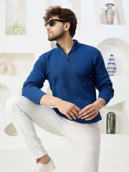 KVETOO Ribbed Mock
                          Collar Acrylic Pullover Sweater
