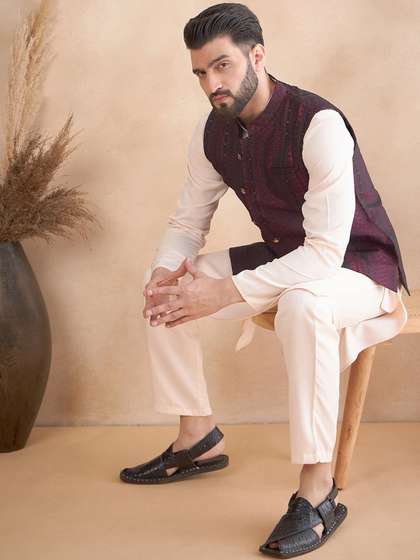 House of Pataudi Woven Design Nehru Jacket