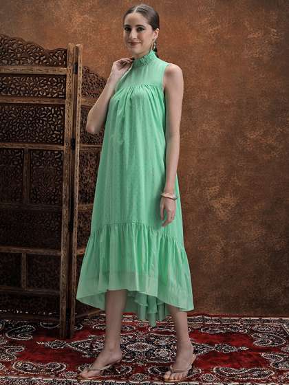 Vishudh Sleeveless
                        Round Neck Cotton A-Line Midi Dress