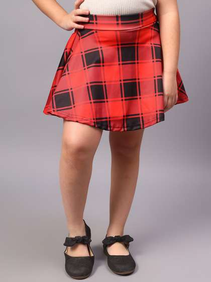 BAESD Girls Checked
                    Flared Knee Length Flared Skirt With Shorts