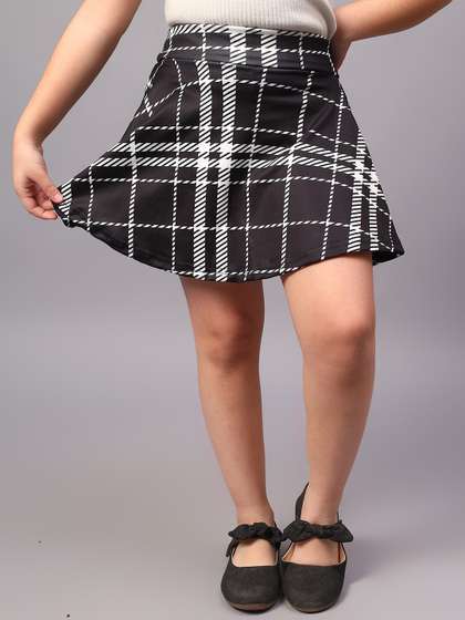 BAESD Girls Checked
                    Flared Knee Length Flared Skirt With Shorts