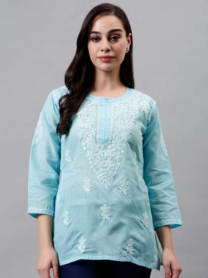 Seva Chikan Lucknowi
                        Chikankari Terivoil Cotton Straight Kurti
