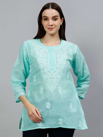 Seva Chikan Floral
                        Embroidered Terivoil Cotton Lucknowi Chikankari
                        Kurti