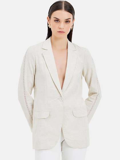 Kazo Single Breasted
                        Notched Lapel Linen Blazer