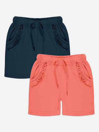 KiddoPanti Girls Pack
                      Of 2 Mid-Rise Pure Cotton Shorts