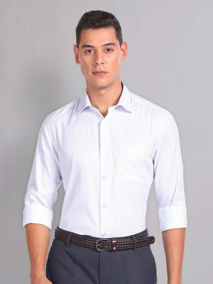 AD By Arvind Vertical
                      Stripe Twill Formal Shirt