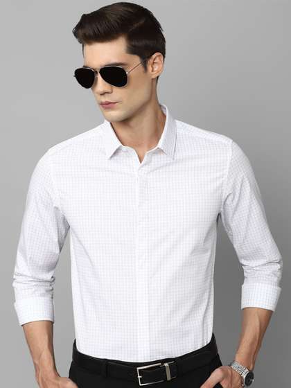 Louis Philippe Slim Fit Grid Tattersall Checks Long Sleeves Cotton Formal Shirt