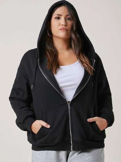 Kotty Plus Size
                        Hooded Fleece Front-Open Sweatshirt