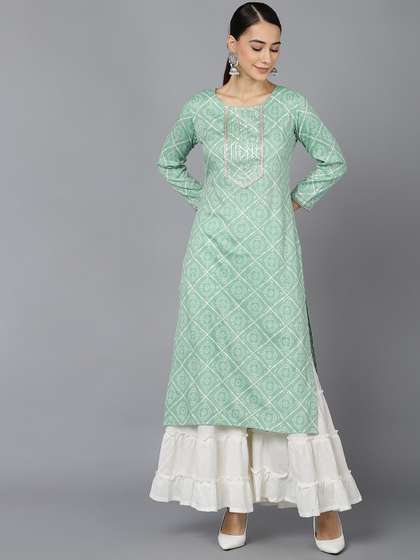 KALINI Bandhani Printed Round Neck Cotton Kurta