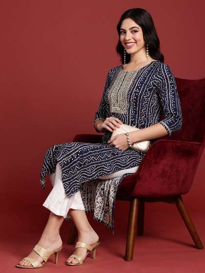 Anouk X fwd Women Bandhani Printed Thread Work Kurta