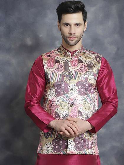 Jompers Printed Zari Nehru Jacket