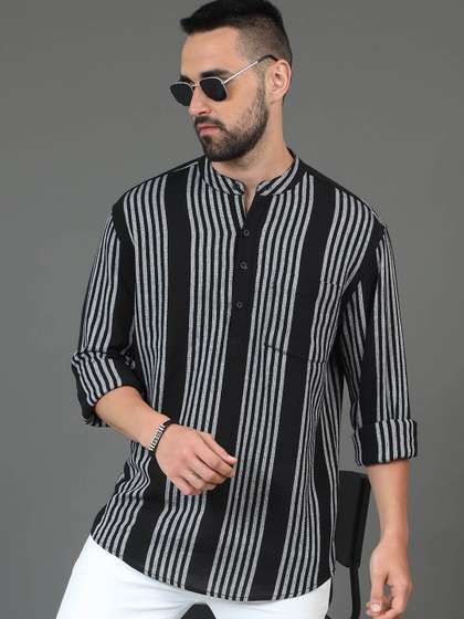 HERE&NOW Striped Printed Cotton Kurta